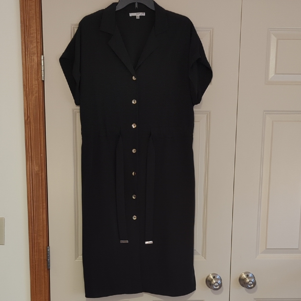 Studio One NY Black Button Down Dress Short Sleeve